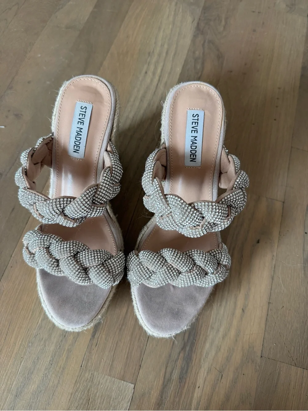 Steve Madden Braided Beaded Nude Platform Mules